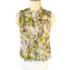 Jones New York NWOT Women's 14W Tank Blouse Ruffle Button Down Abstract Floral